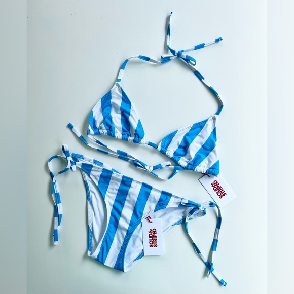 SOLID & STRIPED Other - Solid & Striped Peacock Blue Striped String Bikini
